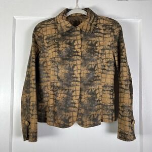 Live A Little Jacket Womens Small Brown Suede Leather Animal Print Snap